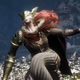 A screenshot from borkyborkd's (aka mrBorkD's) YouTube video showing the infamous Malenia, Blade of Miquella falling to her knees after getting smacked by a level one Wretch.
